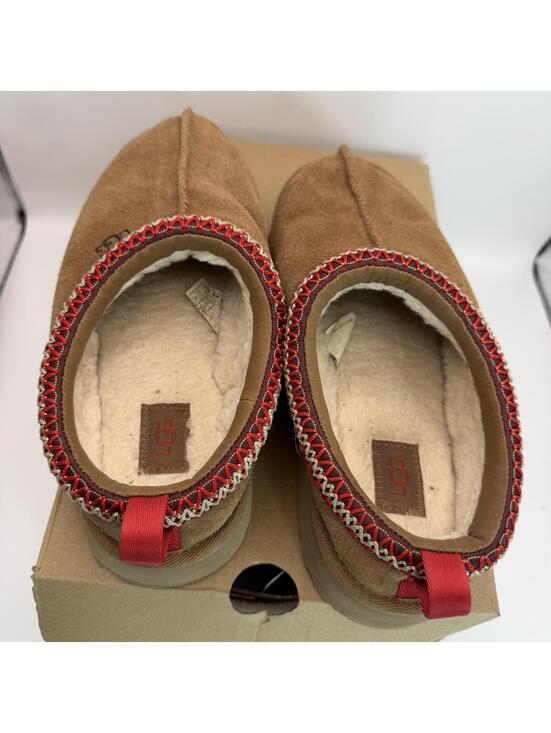 UGG Shoes - UGG Size 5 Brown Suede Slippers Red Trim Tasman Tazz Braid Shearling